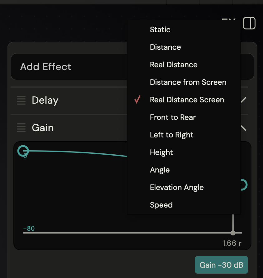 Drop-Down menu of modulation aspects